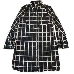 Old Navy Women Button Up Shirt Dress XS Black Check Collared Front Knee Length